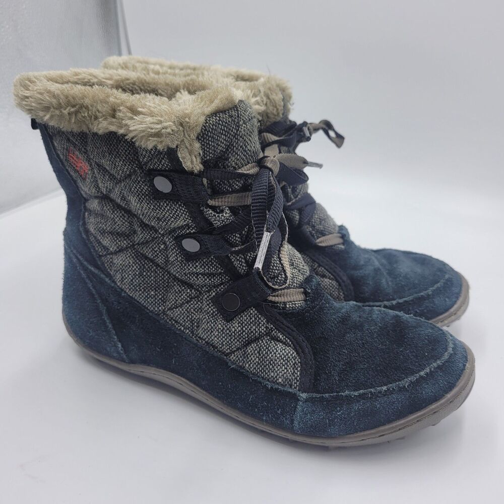 Columbia Minx Shorty Winter Boots Women's 7 Black Suede Gray Quilted Omni Tech